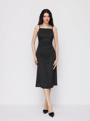 Square Neck Ruched Midi Slip Dress