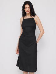 Square Neck Ruched Midi Slip Dress