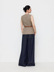 Round Neckline Houndstooth Blazer Vest With Belt