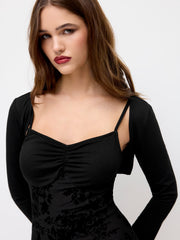 Square Neck Ruched Ruffle Hem Cami Mini Dress With Shrug