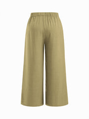 Mid Rise Texture Elastic Waist Straight Leg Trousers Curve & Plus