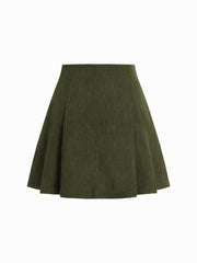 Corduroy Mid Rise Pleated Mini Skirt