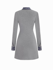 Cotton-blend Collar Tartan Contrasting Binding Mini Dress
