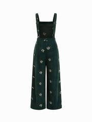 Corduroy Floral Backless Pocket Wide Leg Jumpsuit