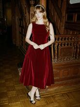 Velvet Boat Neck Bowknot Backless Midi Dress