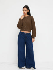 Knit Round Neckline Button Cardigan