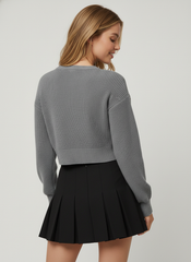 Knit Round Neck Solid Tie Front Bowknot Cardigan