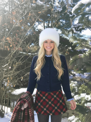Knit Plaid Round Neck Long Sleeve Ruffle Trim Button Cardigan