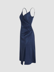 Solid Wrap Slit Midi Dress