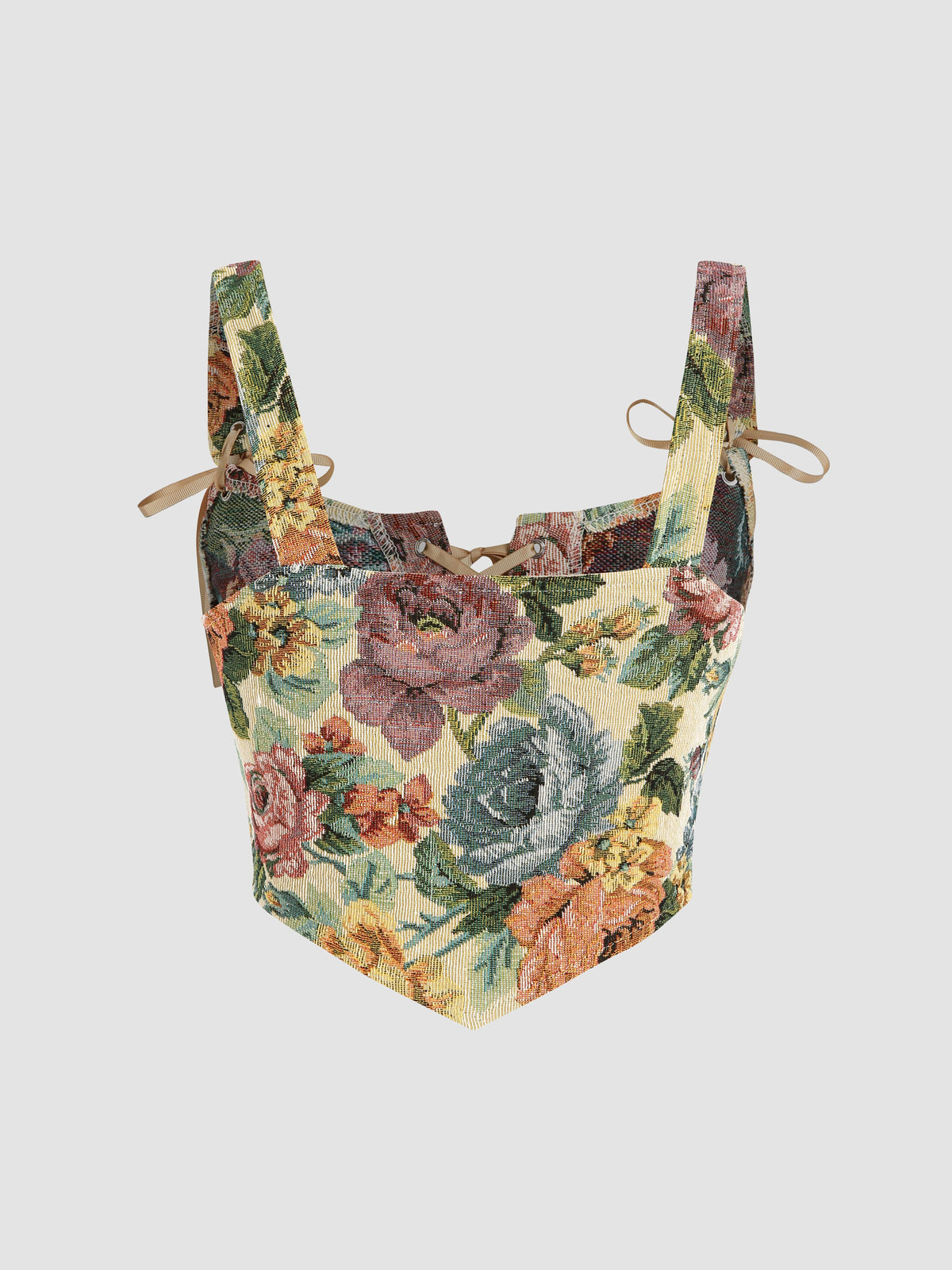 Floral & Butterfly Lace Up Crop Tank Top