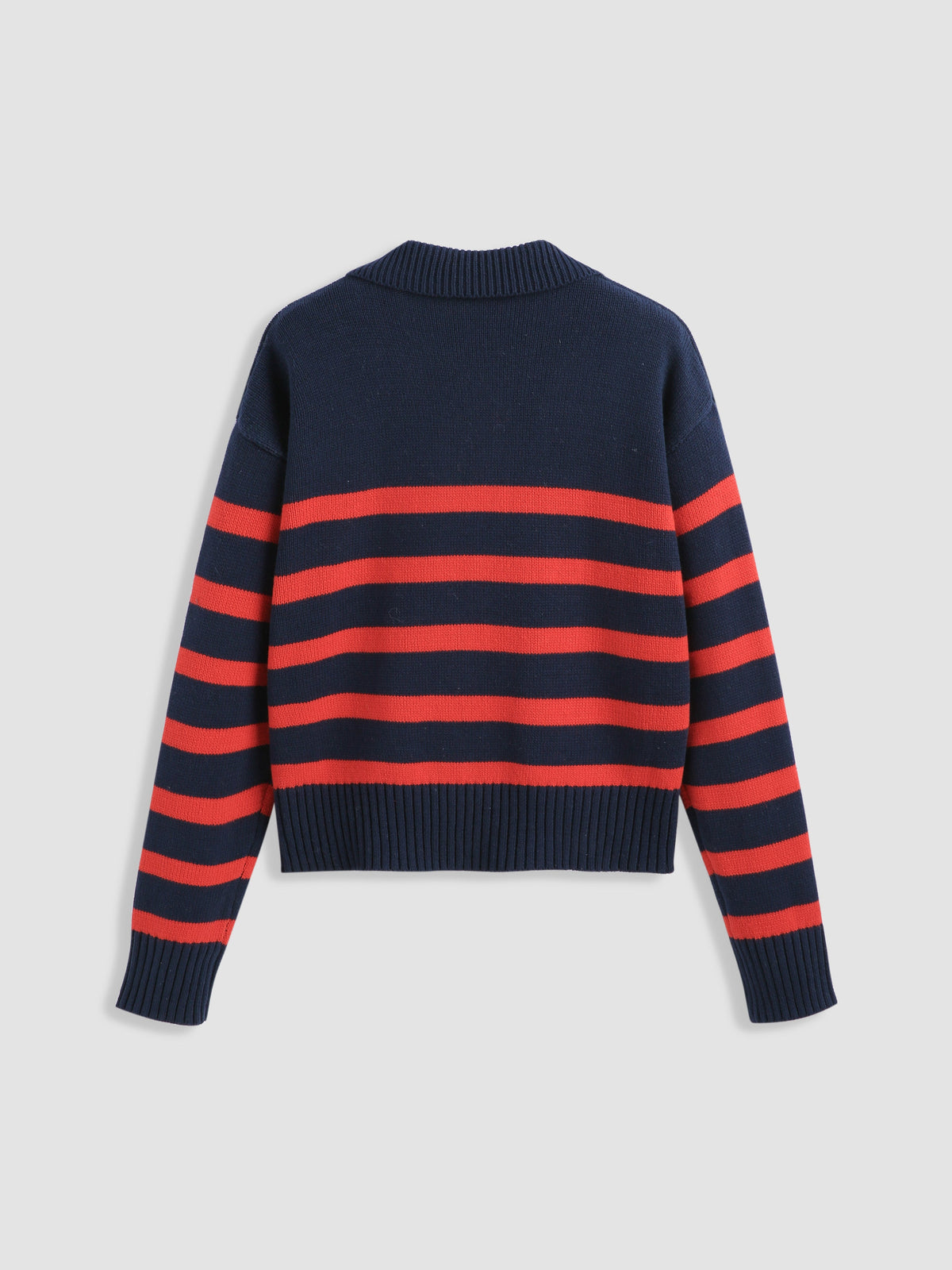 Striped Collar Knit Polo Top
