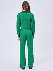 Solid Knitted High Waist Straight Leg Trousers
