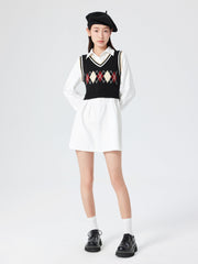 Knit Argyle Plaid Crop Vest