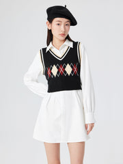 Knit Argyle Plaid Crop Vest