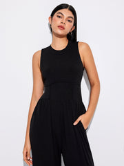 Solid Sleeveless Wide Leg Jumpsuit