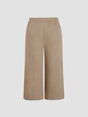 Solid Elastic Waist Pocket Wide Leg Pants Curve & Plus