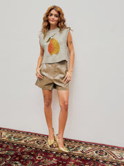 Knit Wool-blend Round Neck Pear Graphic Vest