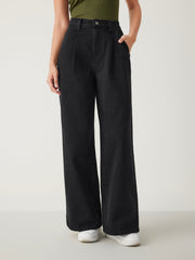 Denim High Waist Pleated Straight Leg Jeans
