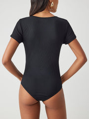 Solid Square Neck Short Sleeve Bodysuit