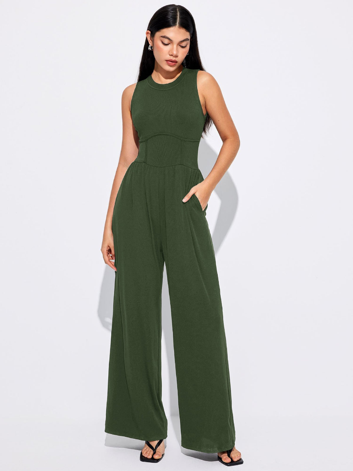 Solid Sleeveless Wide Leg Jumpsuit
