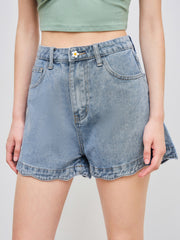 Solid Wave Trim Jean Shorts