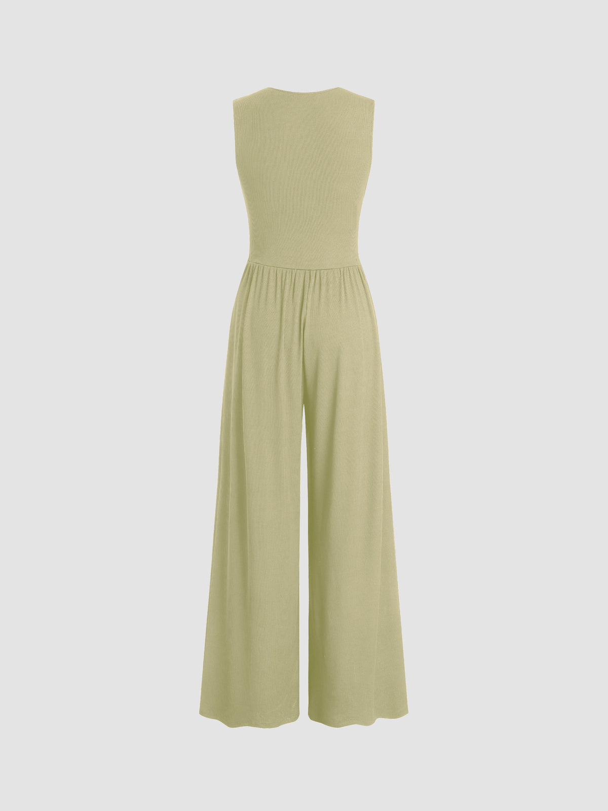 V-neck Ruched Solid Wide Leg Jumpsuit