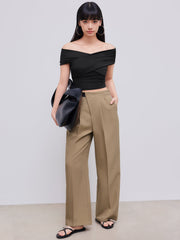 Belted Asymmetric Straight Leg Trousers