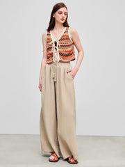 V-neck Striped Tie Front Knotted Oversized Crop Vest