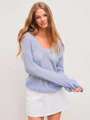 Mohair V-neck Solid See-through Sweater