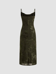 Jacquard Cowl Neck Floral Ruched Maxi Dress