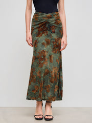 Mid Rise Floral Ruched Maxi Mermaid Skirt
