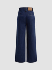 Denim High Waist Pleated Straight Leg Jeans