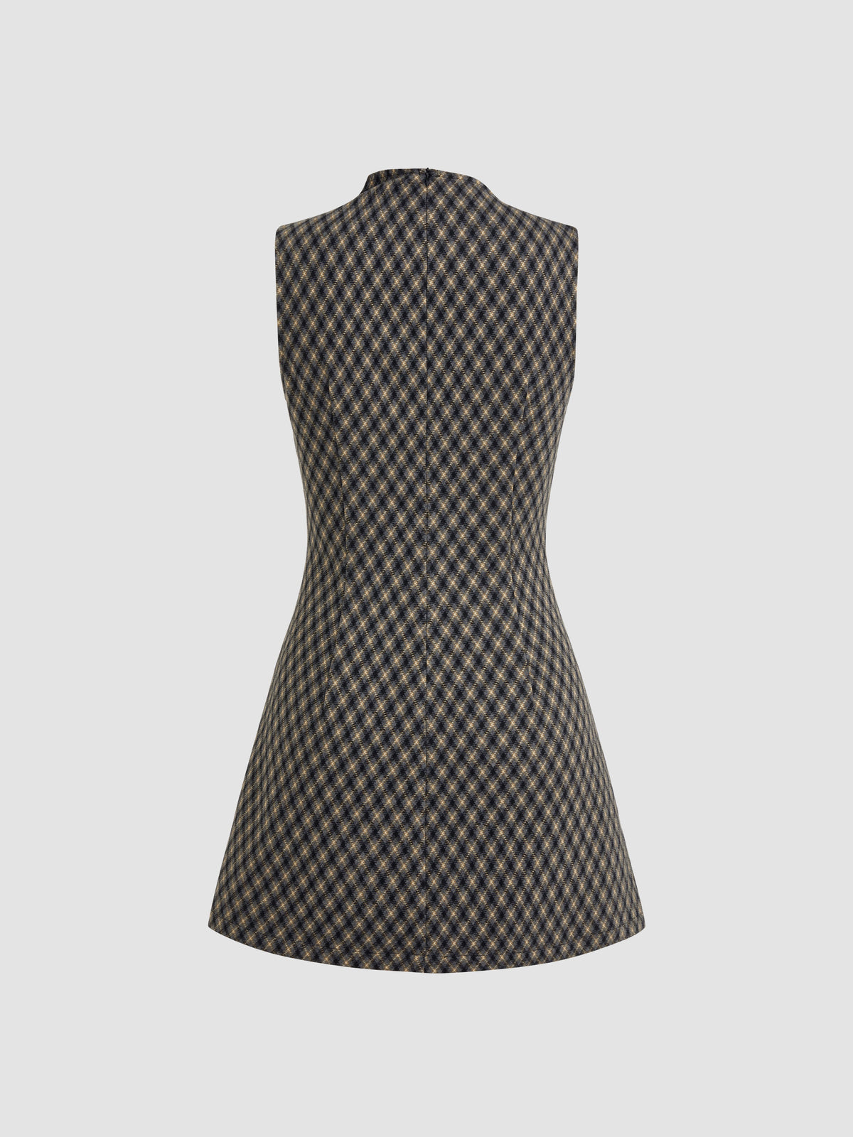 High Neck Checks Ruched Mini Dress