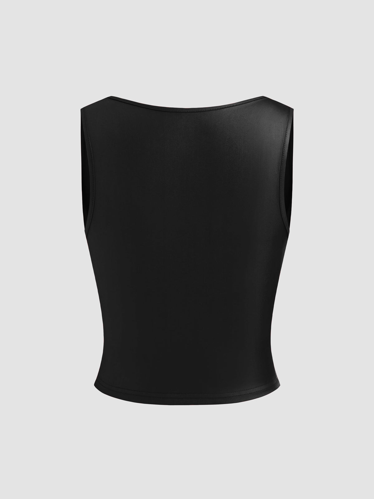 Square Neck Solid Ruched Crop Tank Top