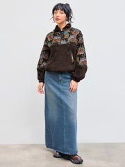 Fleece Collar Floral Cat Knotted Sweatshirt