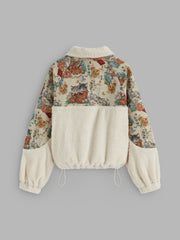 Fleece Collar Floral Cat Knotted Sweatshirt