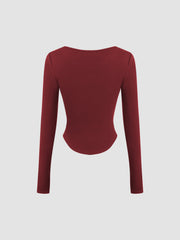 Thermal Cotton-blend Square Neck Solid Thumb Hole Long Sleeve Tee