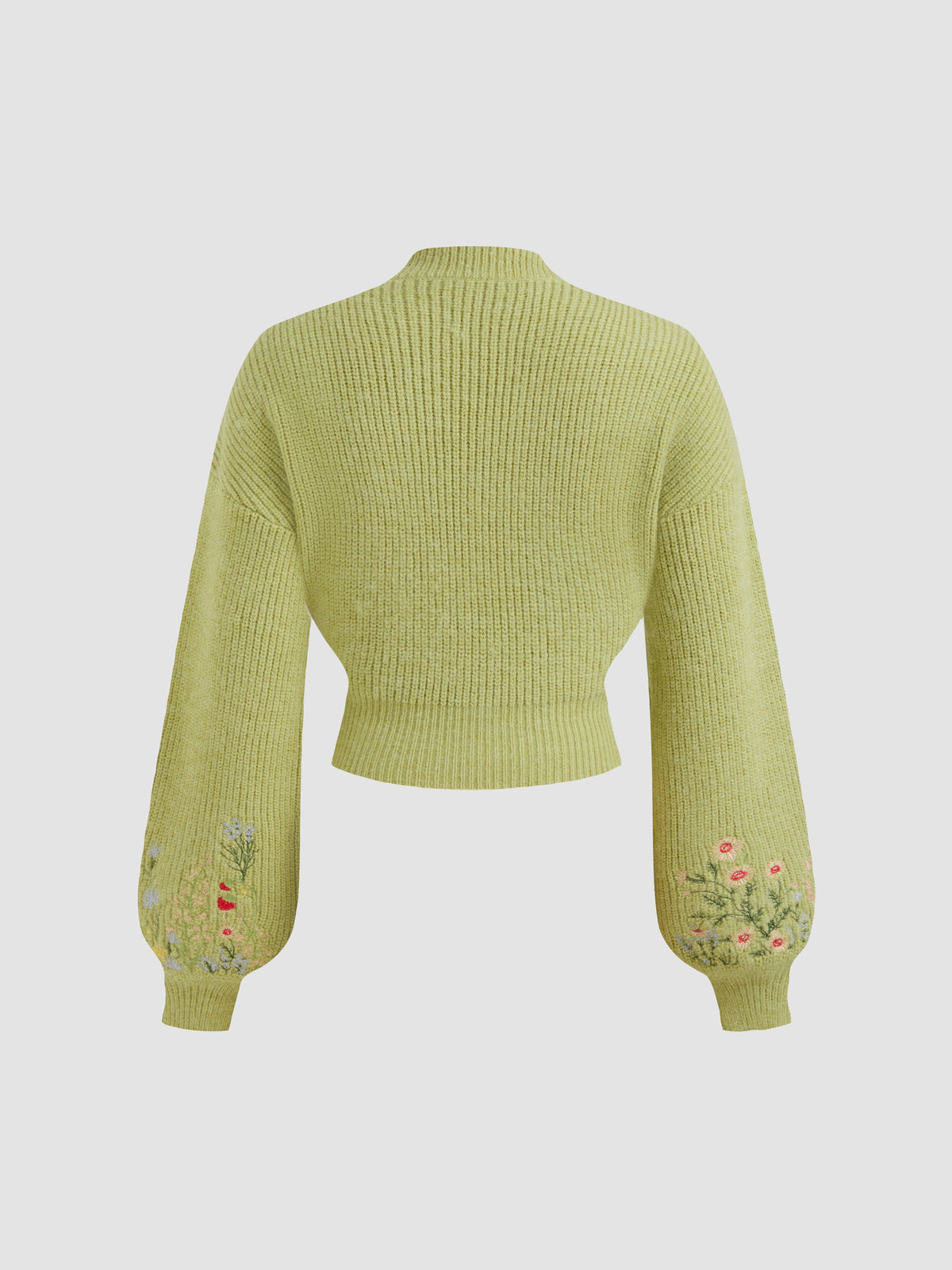 Knit High Neck Floral Embroidery Crop Top