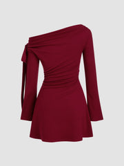 Asymmetrical Neck Ruched Knotted Mini Dress