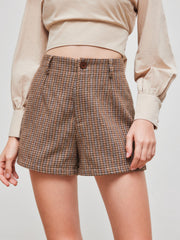 Wool-blend Mid Rise Houndstooth Shorts