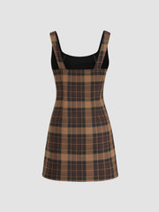 Scoop Neckline Checks Zipper Mini Dress
