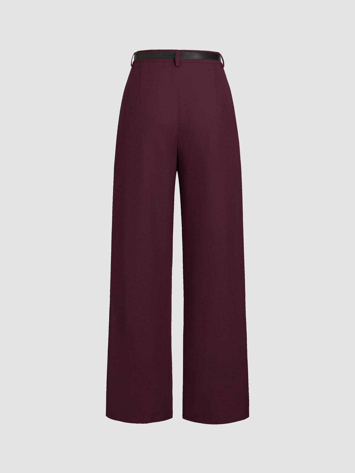 Petite Mid Rise Solid Straight Leg Trousers With Belt