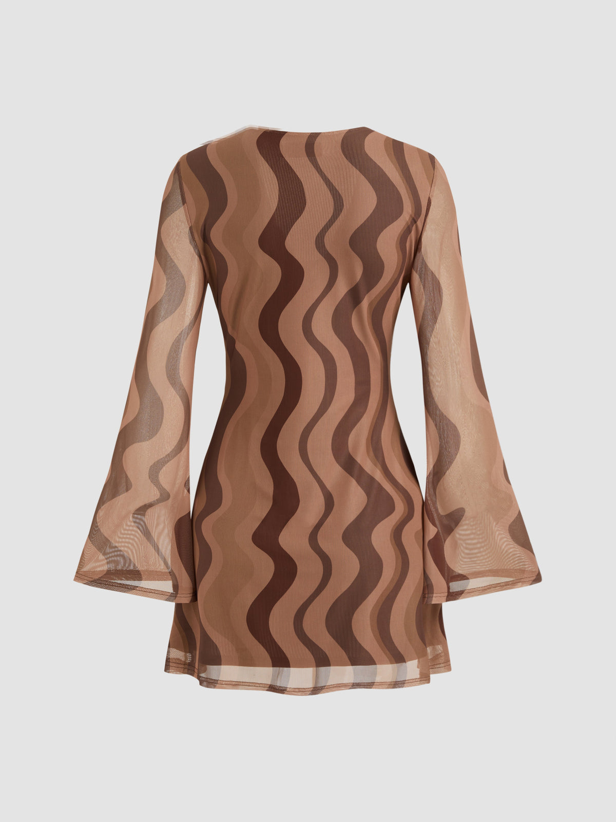 Mesh V-neck Abstract Wave Knotted Mini Dress