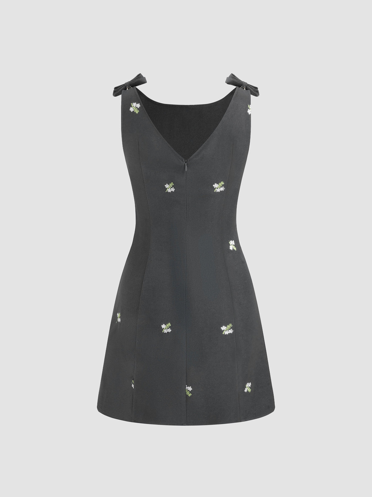 Boat Neck Floral Embroidery Bowknot Mini Dress