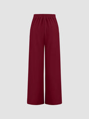 Petite Mid Rise Solid Drawstring Pocket Wide Leg Trousers