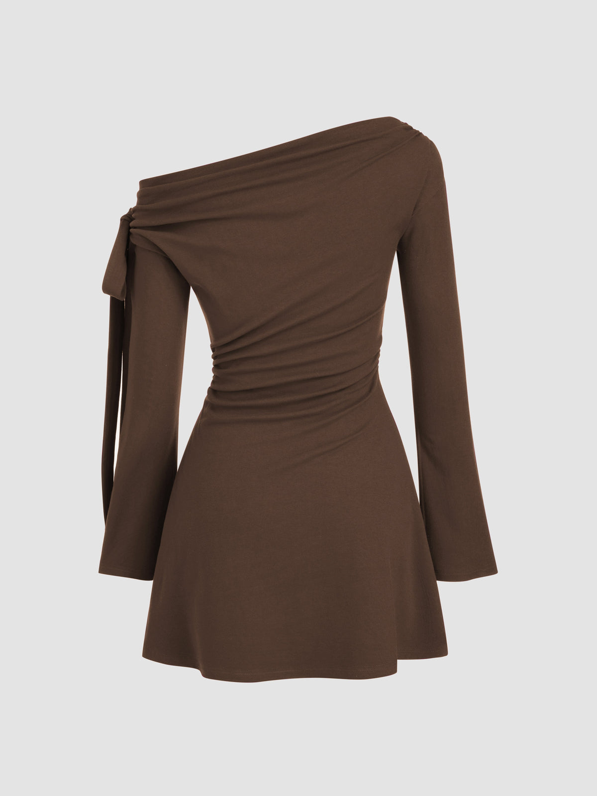 Asymmetrical Neck Ruched Knotted Mini Dress