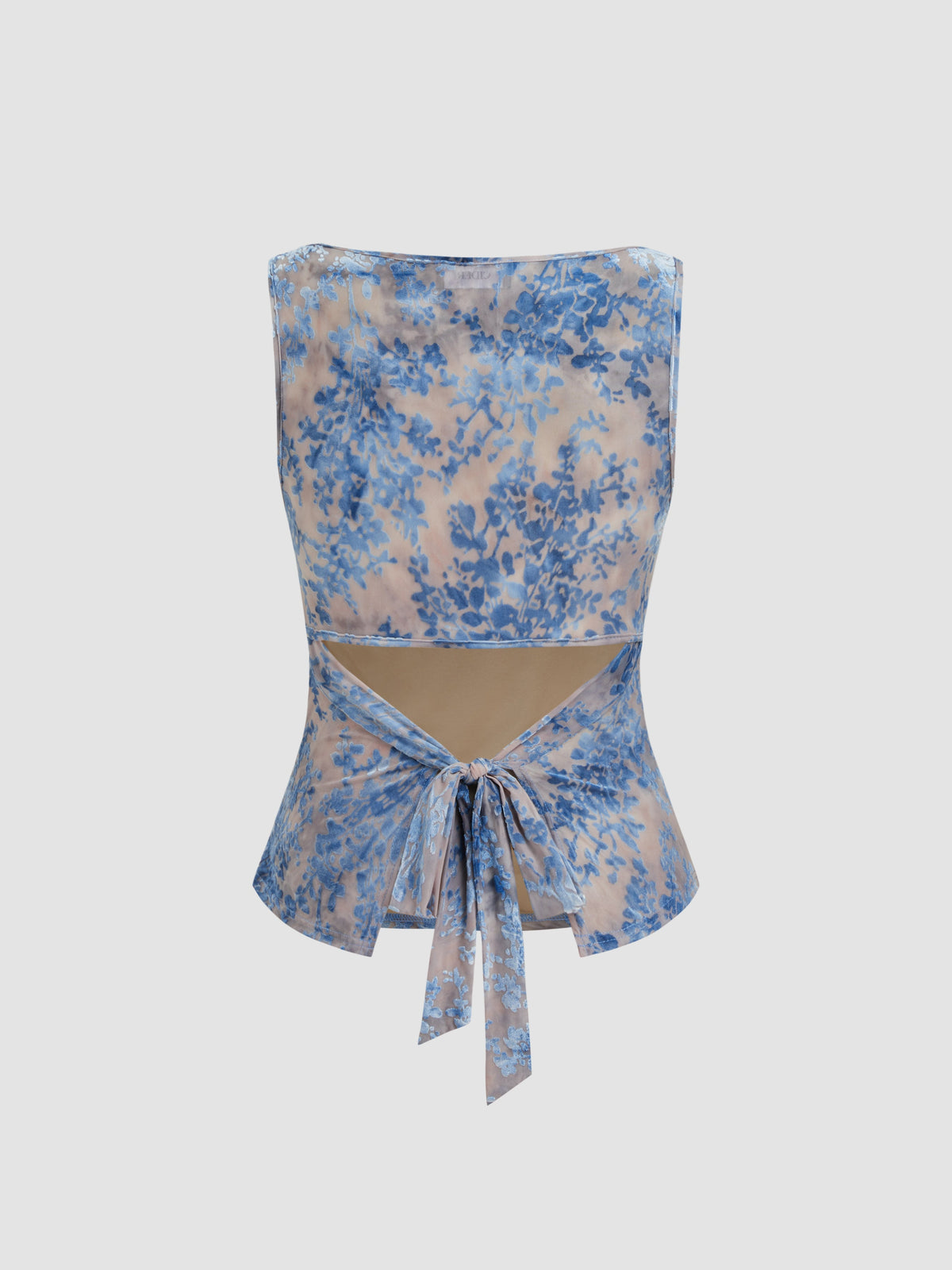 Boat Neck Floral Knotted Ruched Crop Tank Top