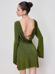 Boat Neck Solid Backless Mini Dress