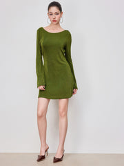 Boat Neck Solid Backless Mini Dress