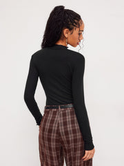 High Neck Solid Lettuce Trim Bodysuit